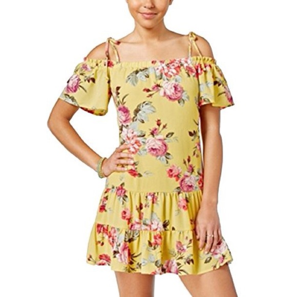 Yellow floral strap off shoulder dress, womens xx small, brand is teeze me - Picture 4 of 4